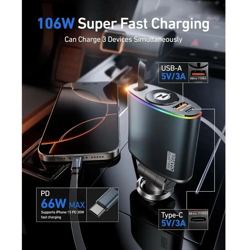 2-PK 3 in 1 Retractable Car Charger - Gallery 9