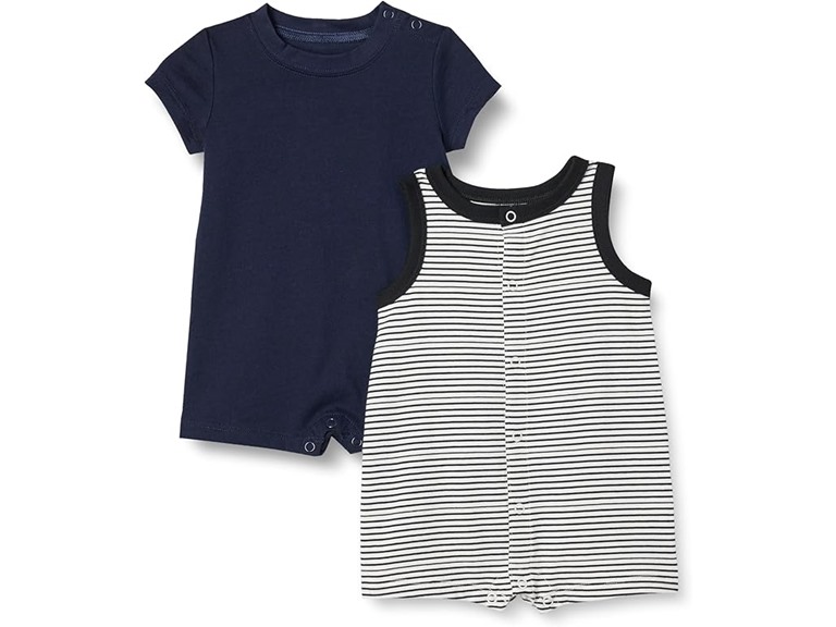 Amazon Essentials Unisex Babies' Sleeveless and Short-Sleeve Romper Set Pack of 2
