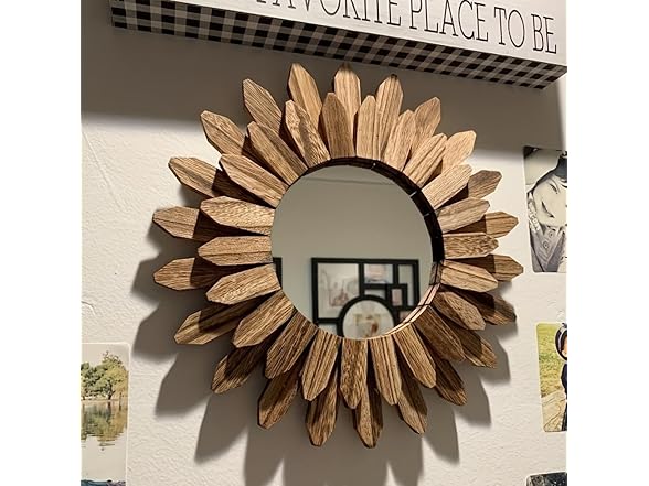 Flower-Shaped Wooden Frame Wall Mirror