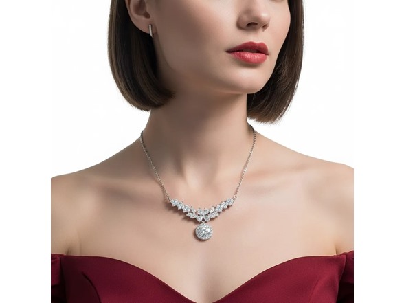 Moissanite Diamond Floral Drop Necklace