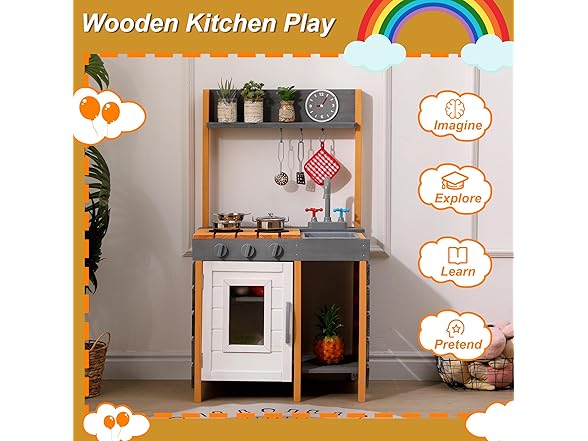 OUTLANE Wooden Play Kitchen Set for Kids