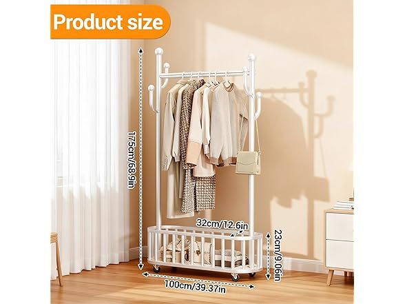 CuisinSmart Rolling Clothes Rack with Wheels White