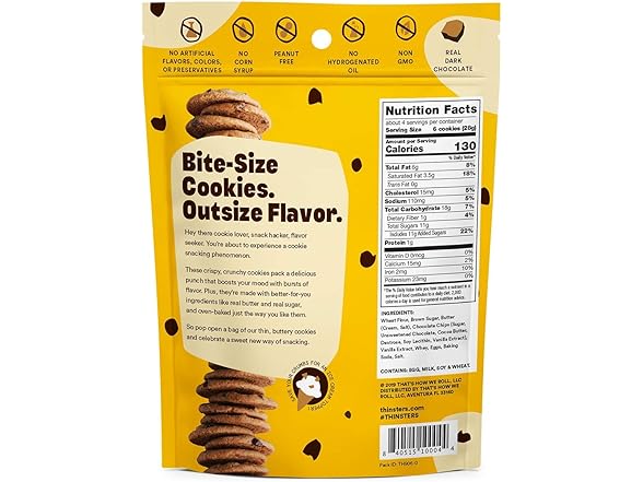 12PK Thinsters Cookie Thins Chocolate Chip, Non GMO