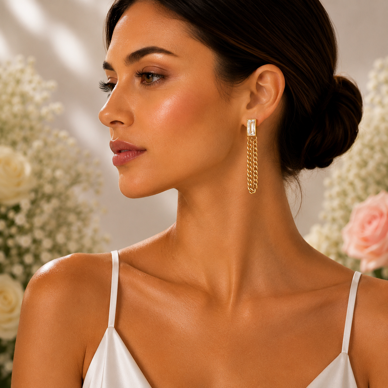 18K Gold Baguette CZ Drop Earrings - Gallery 5