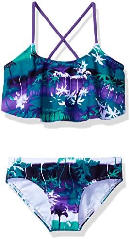 Kanu Surf Little Girls Alice Palms Flounce Bikini Swimsuit, Purple/Green, 6X