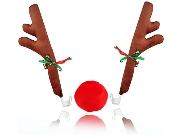 Zone Tech GA0080 Car Reindeer Antlers and Nose Set Red/Brown