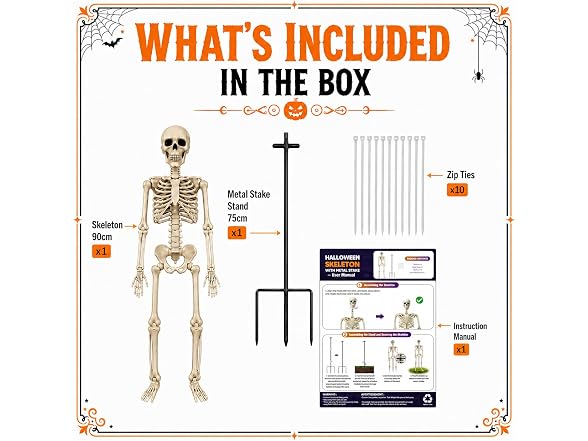 Anrtrog 36" Halloween Skeleton W/ Stand