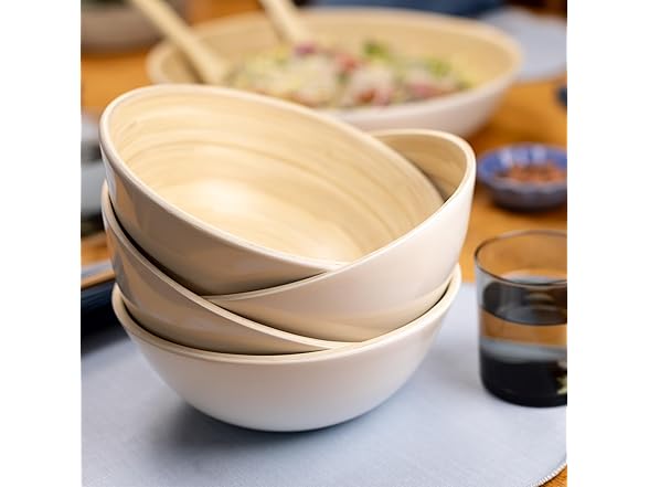 LEXA 6-Piece Handcrafted Bamboo Salad Bowl Set