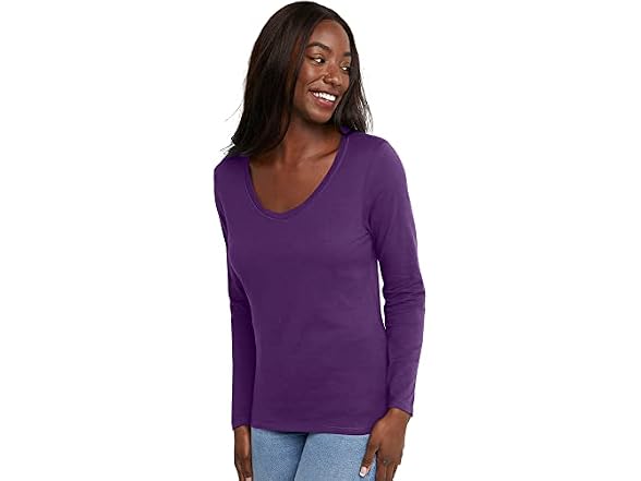 Hanes Women (S) Long Sleeve Cotton V-neck T-shirt