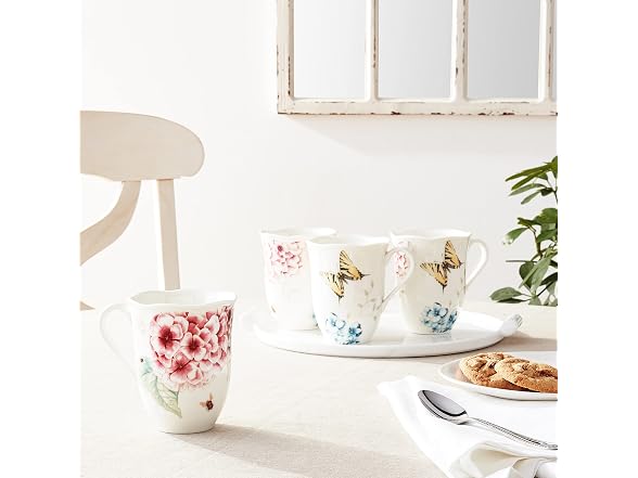 Lenox Butterfly Meadow Hydrangea 4-Piece Porcelain Mug Set