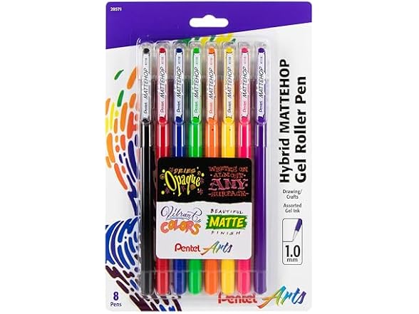 Pentel Arts Hybrid MATTEHOP Gel Roller 8Pk