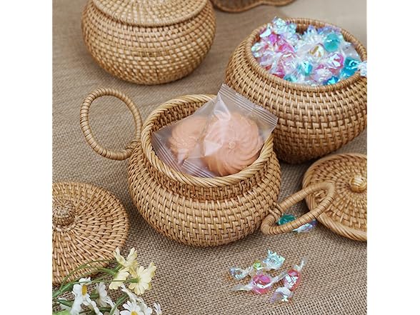 Rattan Basket Organizer with Lid