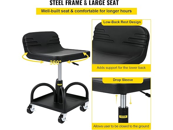 Rolling Garage Stool, 300LBS Capacity 15.7in