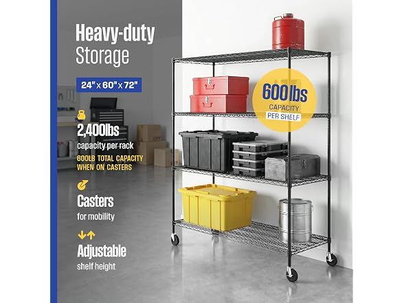 SafeRacks NSF 4-Tier Steel Wire Rack w/Wheels (24"x60"x72")