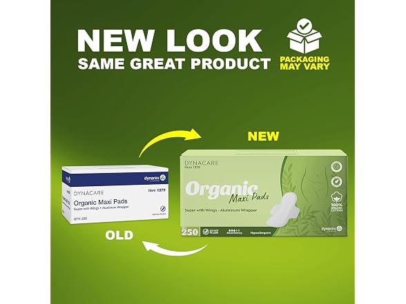 Dynarex Organic Maxi Pads Super Wings 250 Count