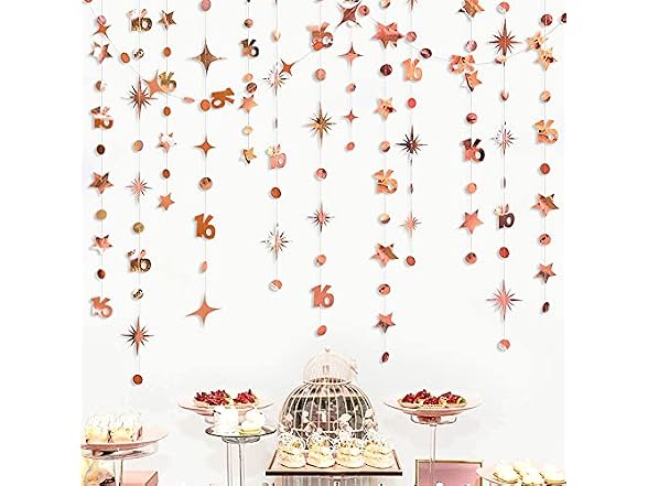 Rose Gold Number 16 Circle Dot Twinkle Star