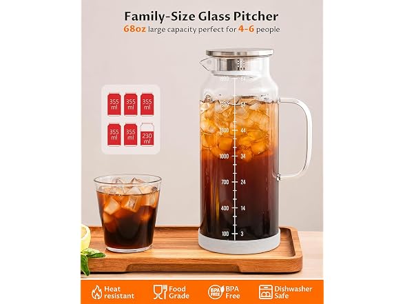 VA1KENE 68oz Borosilicate Glass Pitcher