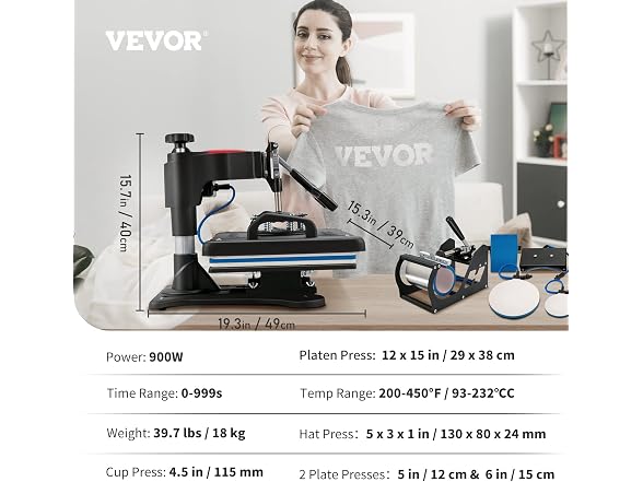 VEVOR 5 in 1 Heat Press Machine for T Shirts