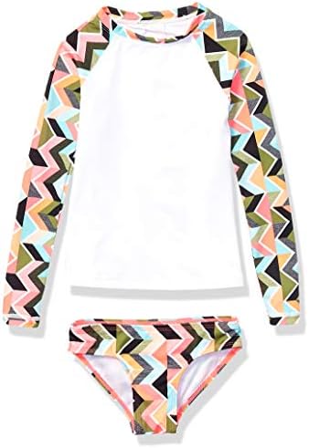 Kanu Surf Girls' Long Sleeve Rashguard UPF 50+ Two Piece Swim Set, Ruby Multi, 10