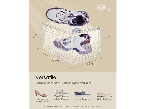 SONGMICS Shoe Boxes, Set of 6