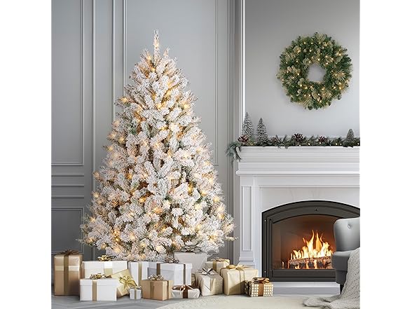 6 ft Pre-Lit Flocked Acacia Artificial Tree