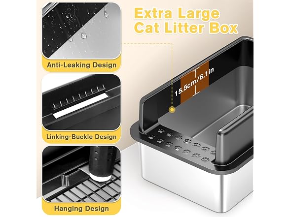 XSBAIHUO Stainless Steel Cat Litter Box with Lid