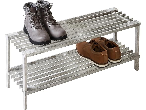Honey-Can-Do 2-Tier Wood Shoe Rack, Grey