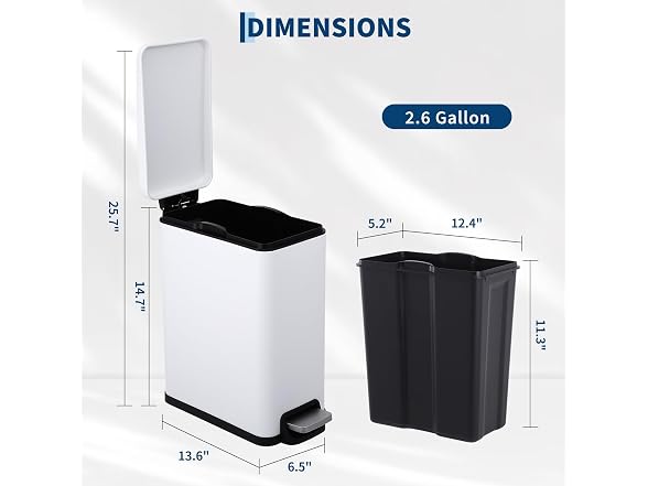 MOVECOM 12 Gal Step-On Trash Can White