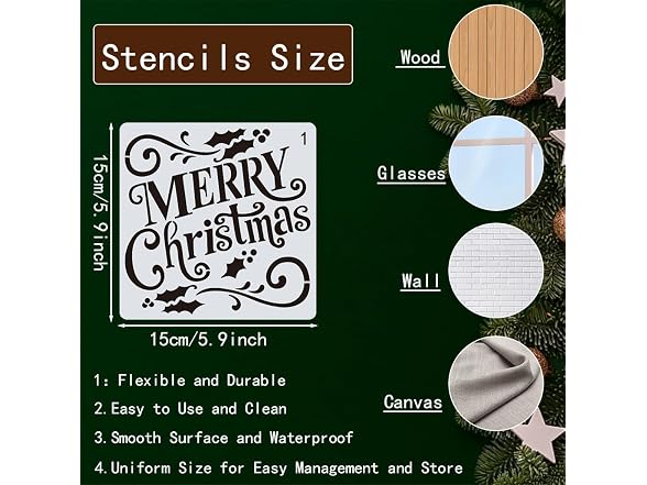 Christmas Stencils for Painting Wood, 16Pcs