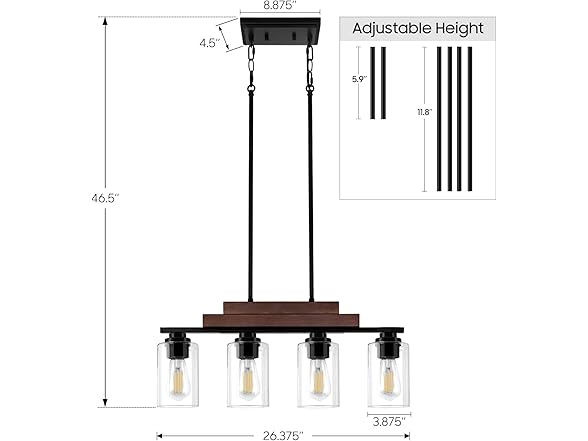 4-Light Linear Chandelier, Matte Black Pendant