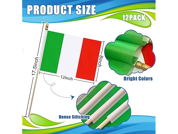 Italy Flags 8x12" Mini Handheld 12pk