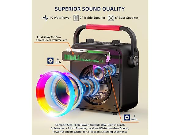 Gesnada Karaoke Machine 2 Wireless Mics