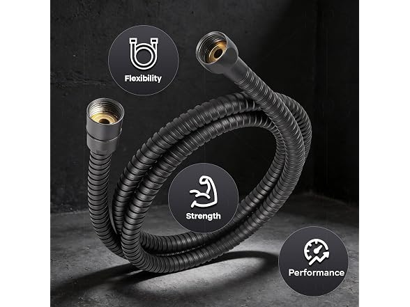 SUPPLYGIANT Shower Hose 59 inch Stainless Steel Shower Head Hose with 1/2 Inch Threaded Connector, Matte Black Plated Finish