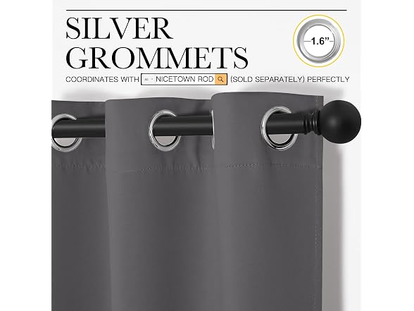 NICETOWN Grey Blackout Curtain 42"W x 63"L