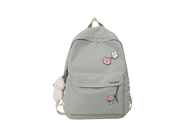 BILIPOPX Kawaii Backpack with Cute Accessories Aesthetic 15.6 Inch Laptop Backpack Pin Plush Pendant (Green,Single Backpack)