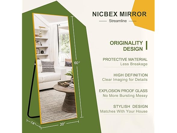 NicBex Full Length Mirror, 60" x 20" Wall