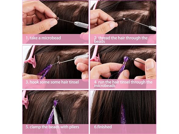 FEENGYU Hair Tinsel Kit, 2400 Strands 12 (47 in)
