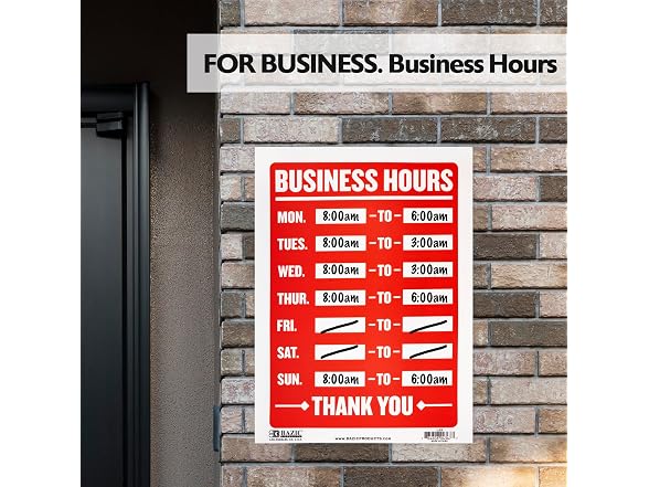 BAZIC Products Business Hours Sign, 12