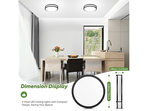 TOBUSA 2-Pack 36W LED Ceiling Lights Black