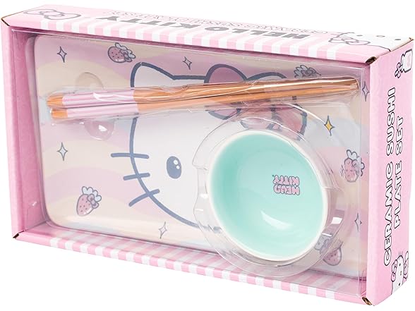Hello Kitty Strawberries and Bows Kawaii Ceramic Sushi Set