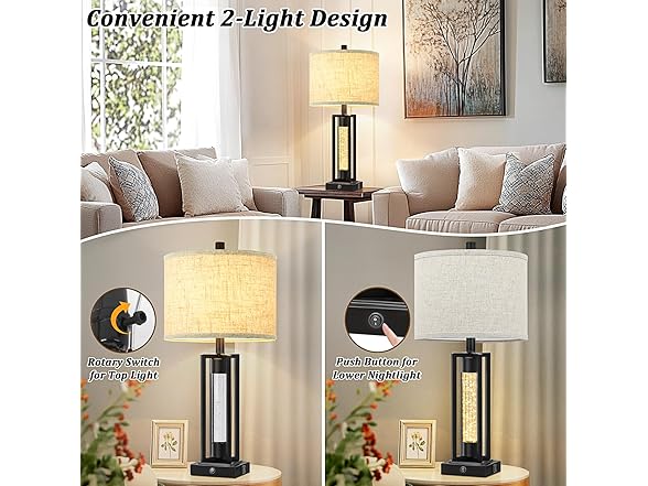 TOBUSA 26" Crystal Table Lamps Single Black