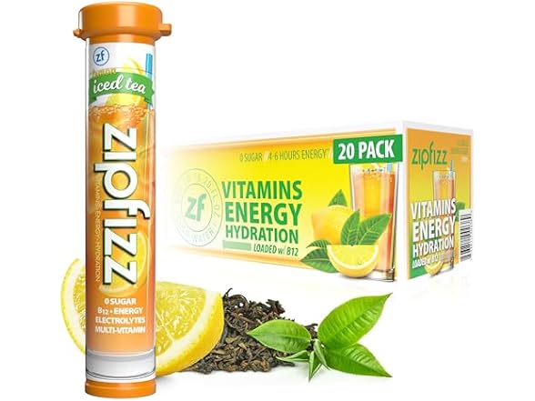 Zipfizz Daily Energy Drink Powder, Lemon Iced Tea, 20pk