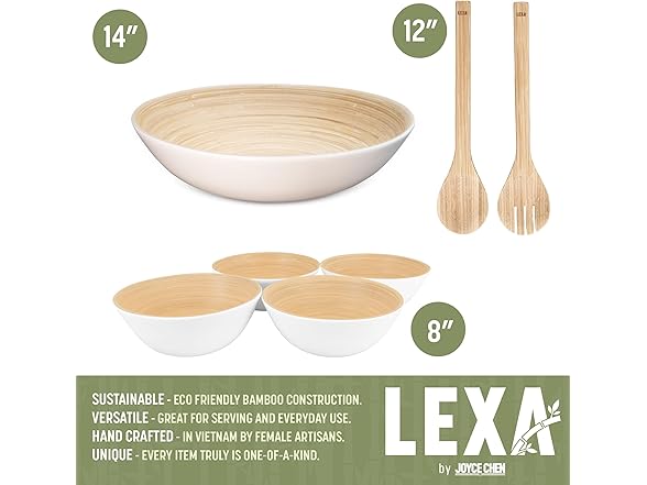 LEXA 6-Piece Handcrafted Bamboo Salad Bowl Set