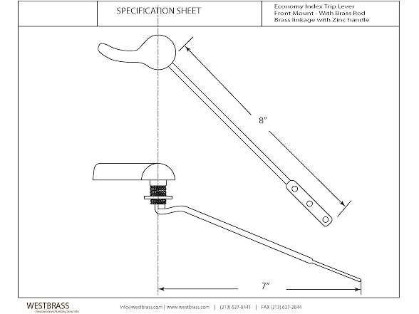 Westbrass R4142-2-62 Front Mount Toilet Tank Lever