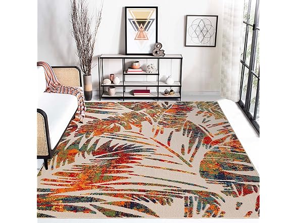 Superior Indoor Outdoor Rug Tropical Leaves
