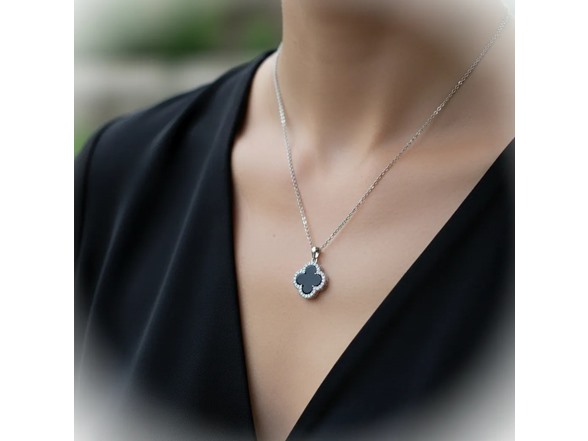 Black Clover, Moissanite Halo Necklace