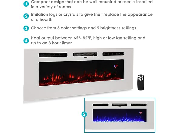 Sunnydaze 50" White Indoor Electric Fireplace Insert