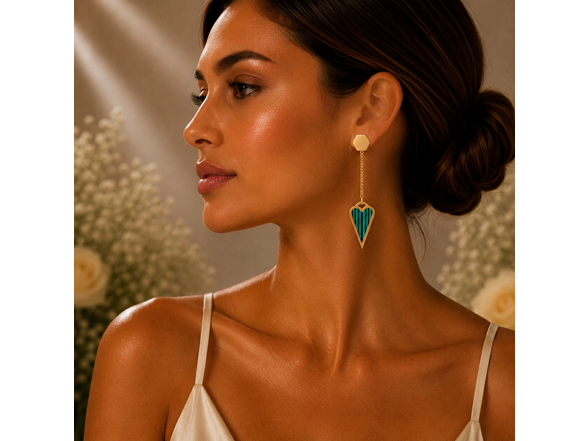 18K Gold Green Heart Drop Earrings