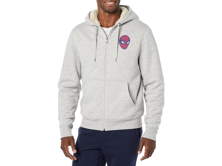 Amazon Essentials Disney | Marvel | Star Wars Men's Sherpa-Lined Full-Zip Hoodie Sweatshirts, Marvel Spider-Man, Medium