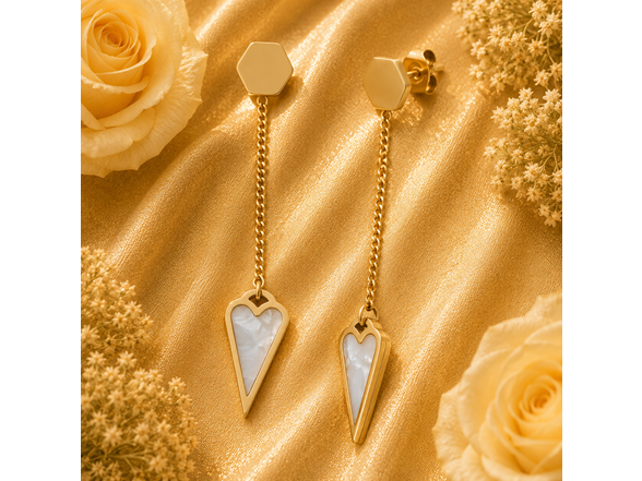 18K Gold Mother of Pearl Heart Drops